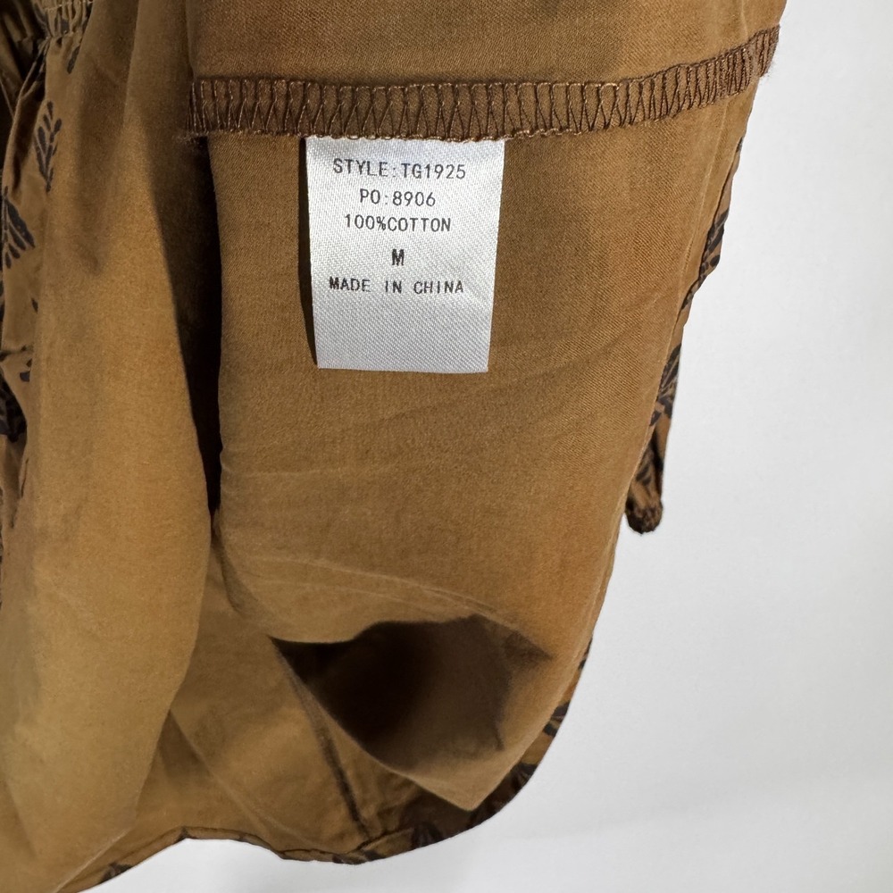 Gigio by Umgee Brown Medium Printed VNeck Blouse Balloon Sleeve Neutral Festival - Picture 5 of 10